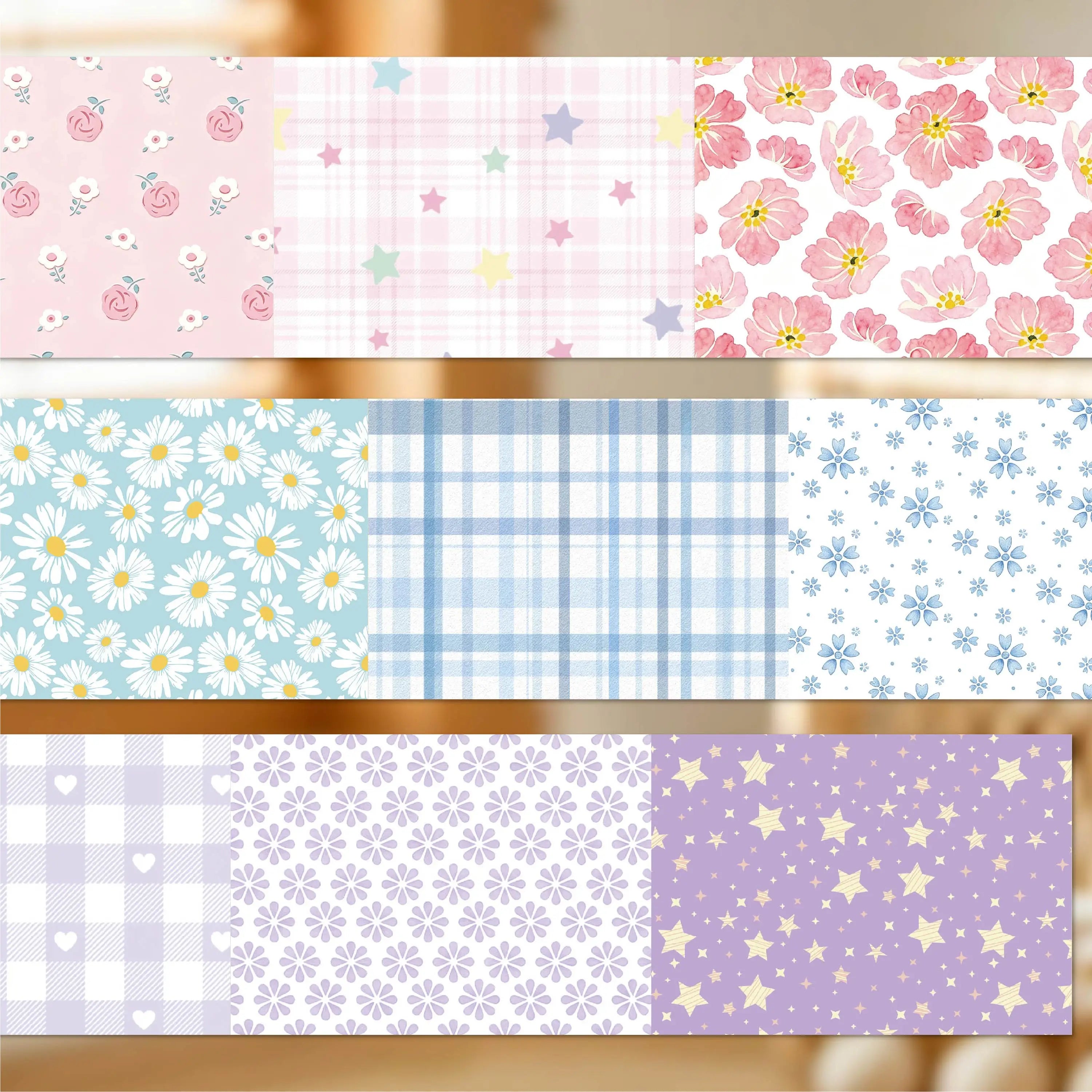 Floral Grid Pattern Masking Tape — Decorative Washi Tape for Journaling