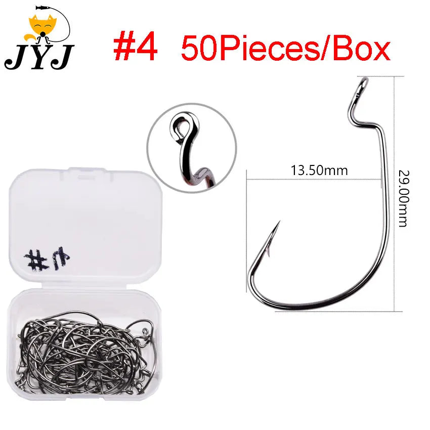 JYJ High Carbon Steel Offset Worm Hooks — Super Slide Fishhooks for Texas Rig