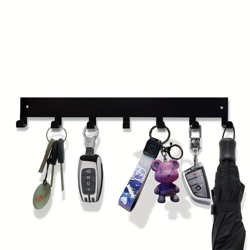 Minimalist Matte Black Key Holder — Wall Mounted Organizer with Hooks