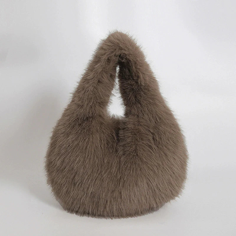 Faux Fur Hobo Shoulder Bag — Soft Plush Handbag for Women