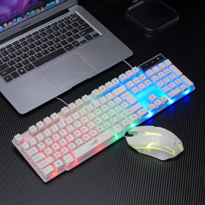 APAYADO Wired Keyboard and Mouse Combo — Colorful LED Backlit Gaming Set