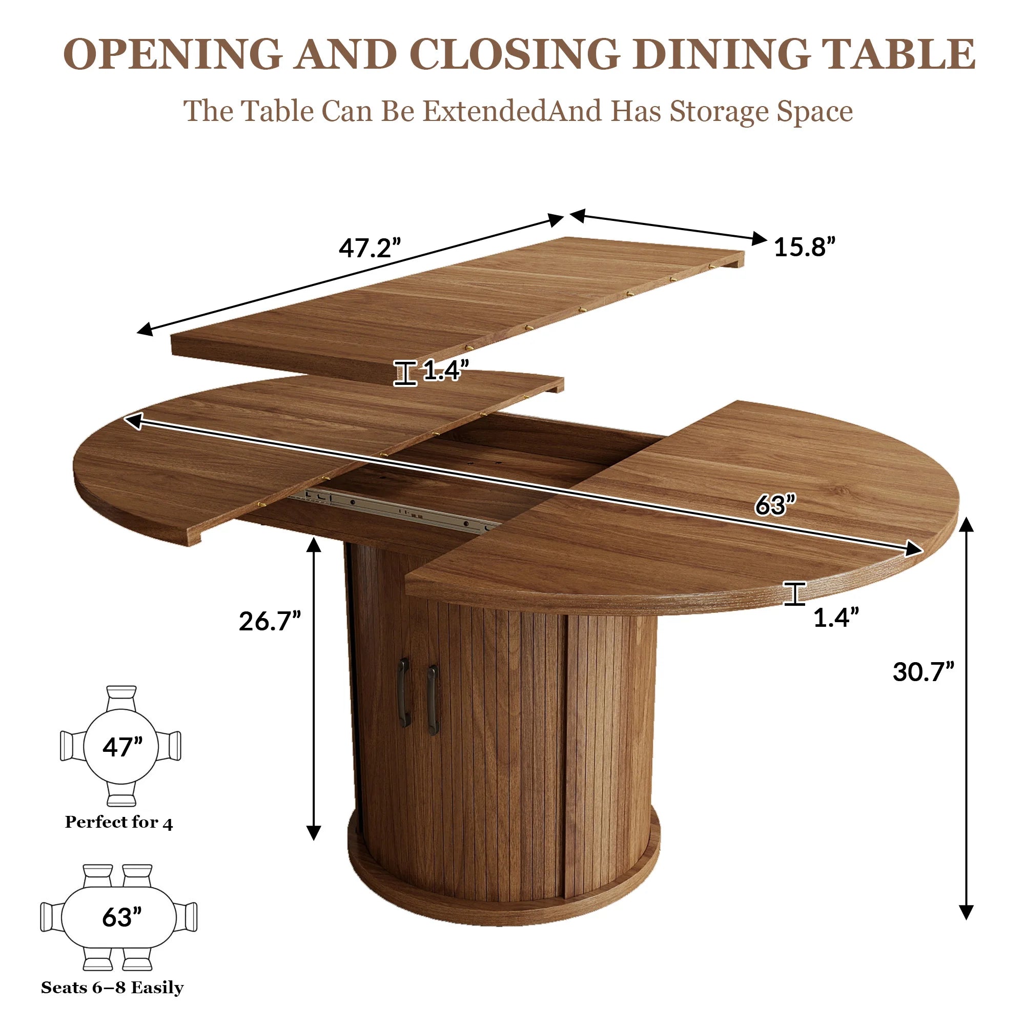 Modern Extendable Dining Table — Round to Oval Design with Storage