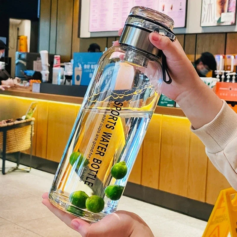 Large Capacity Glass Water Bottle — Heat-Resistant Tea Brewing Cup with Lid