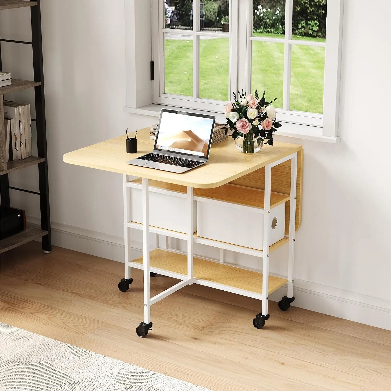 EliteZ Folding Dining Table — Mobile Drop Leaf Design with Storage