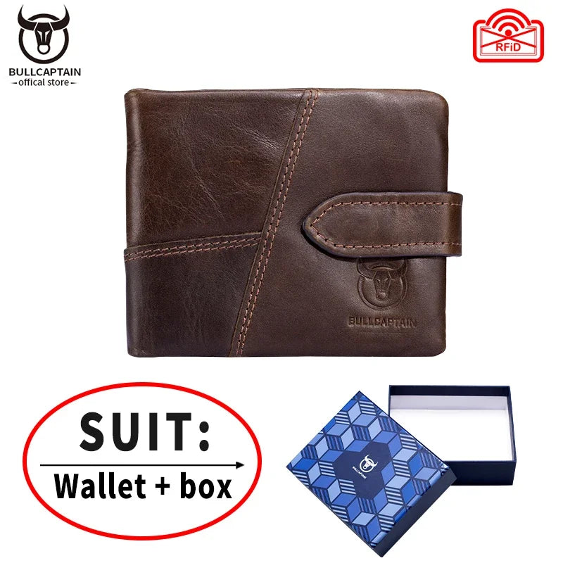 BULLCAPTAIN Genuine Leather Wallet — RFID Blocking Men's Short Bifold