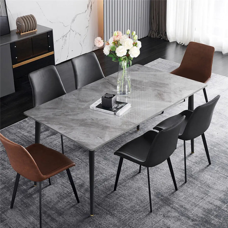 Modern Marble Dining Table — High Gloss Rectangular Kitchen Island Surface