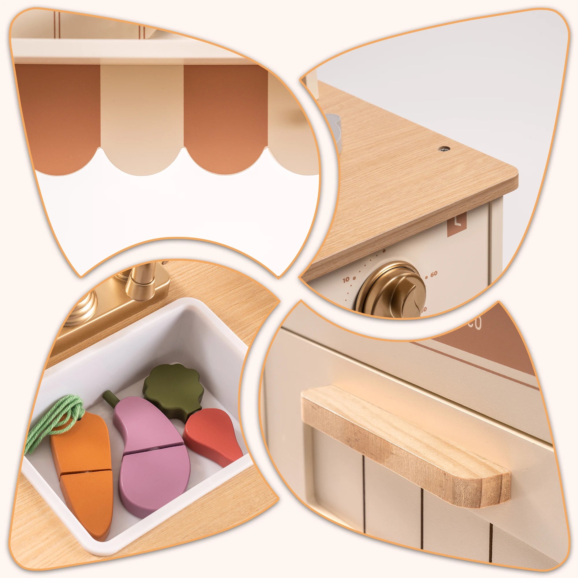Robud Wooden Play Kitchen Set — Pretend Play Toy with Accessories, Beige
