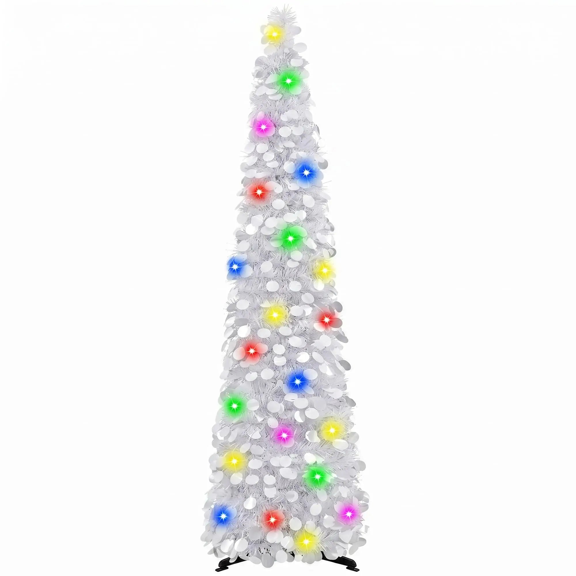 HiMISS 5ft Pre-Lit Pop Up Christmas Tree — Slim Tinsel Pencil Design