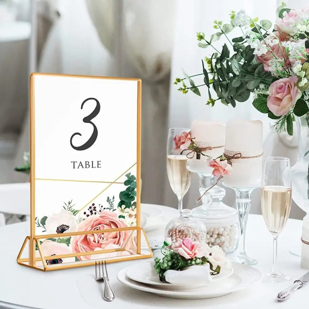 Transparent Acrylic Sign Holder — Elegant Gold Edge Table Display