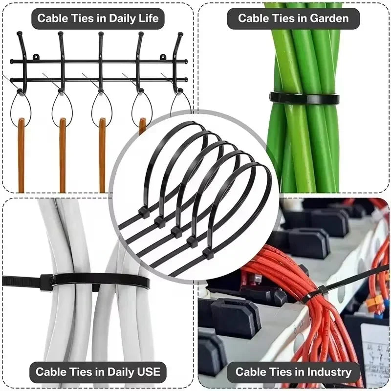 Nylon Cable Tie Set — Self-Locking Plastic Zip Wraps for Wire Management