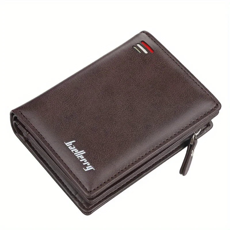 Mens Leather Wallet — Zipper Closure, Multi Slot