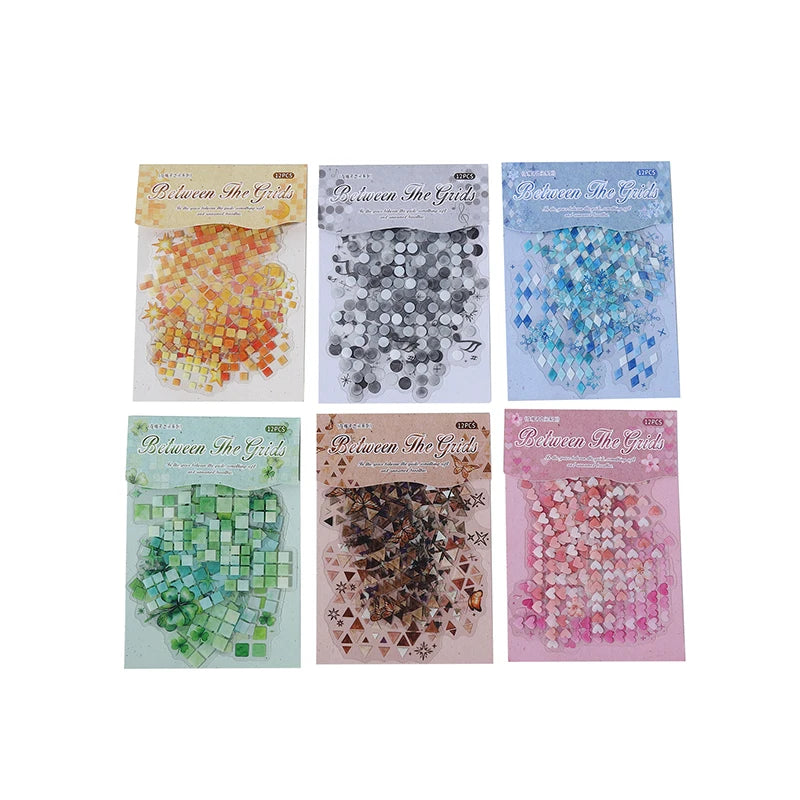 Watercolor Mosaic Grid PET Stickers — Decorative Scrapbooking & Collage Set