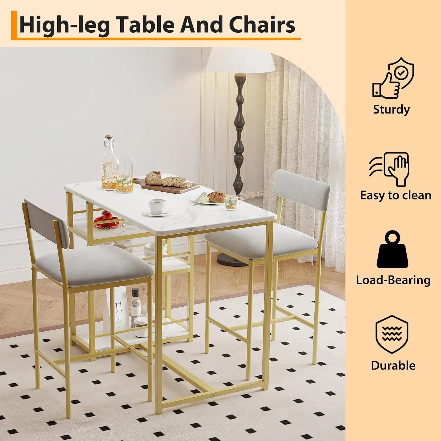 Garvee Dining Table Set with 2 Chairs — Space-Saving Modern Bar Furniture