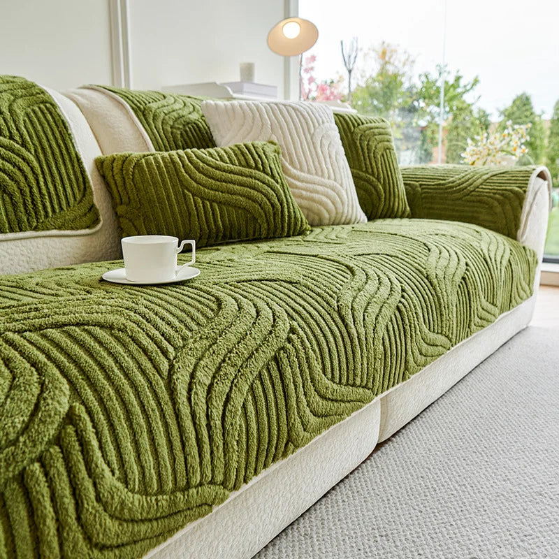 Plush Striped Sofa Cover — Non-Slip Thickened Furniture Protector