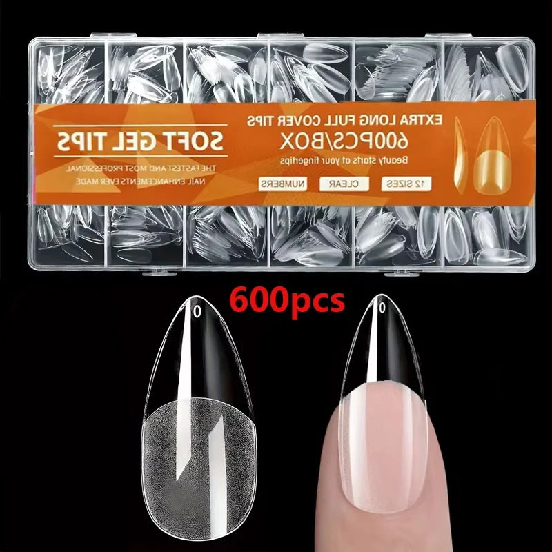600 Pointed Nail Tips — Semi-Matte Full Coverage False Nails