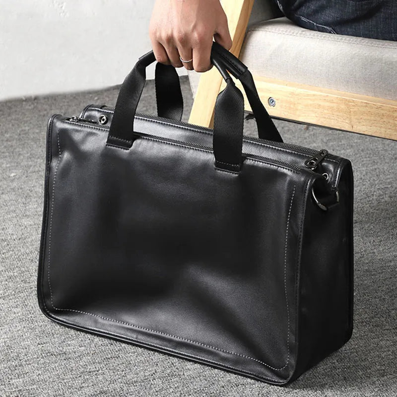HEVRAOS Genuine Leather Briefcase — Large 15 Inch Laptop Shoulder Bag