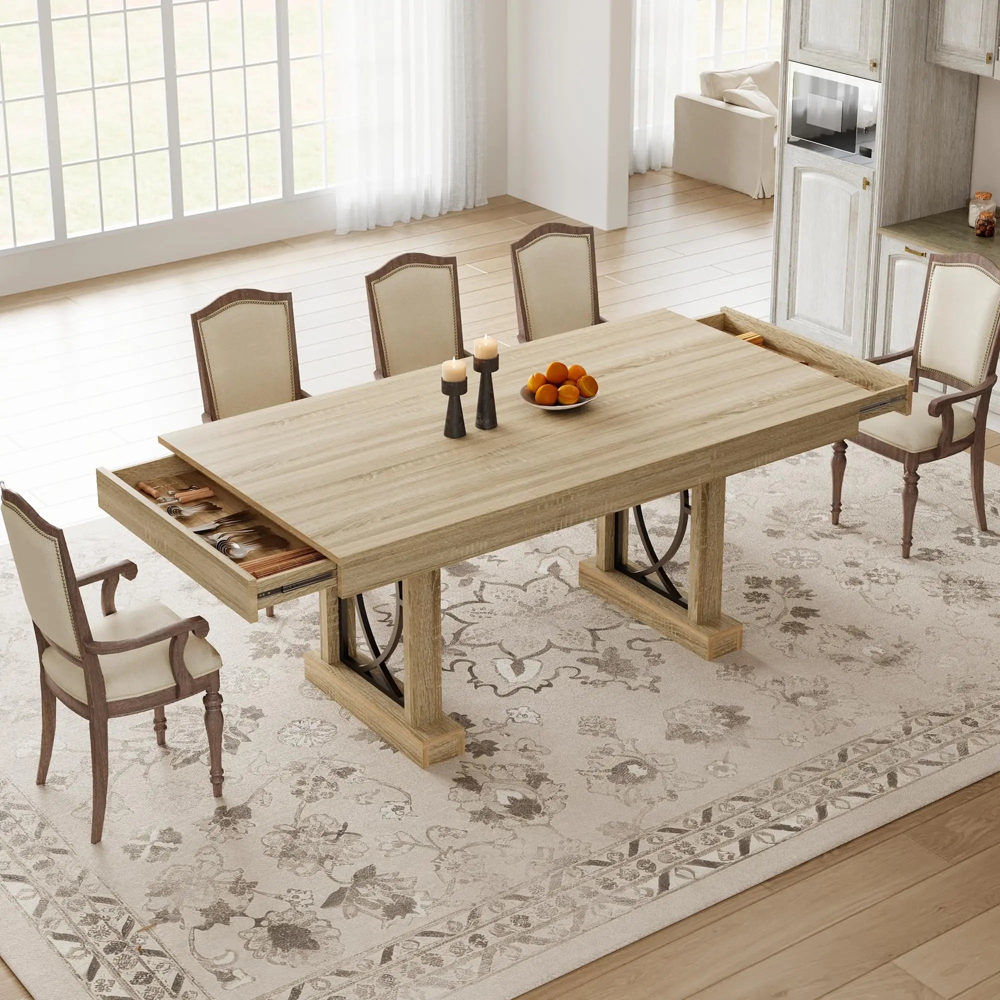 HiMISS 71 Inch Rustic Dining Table — Large Wood Kitchen Table with Storage