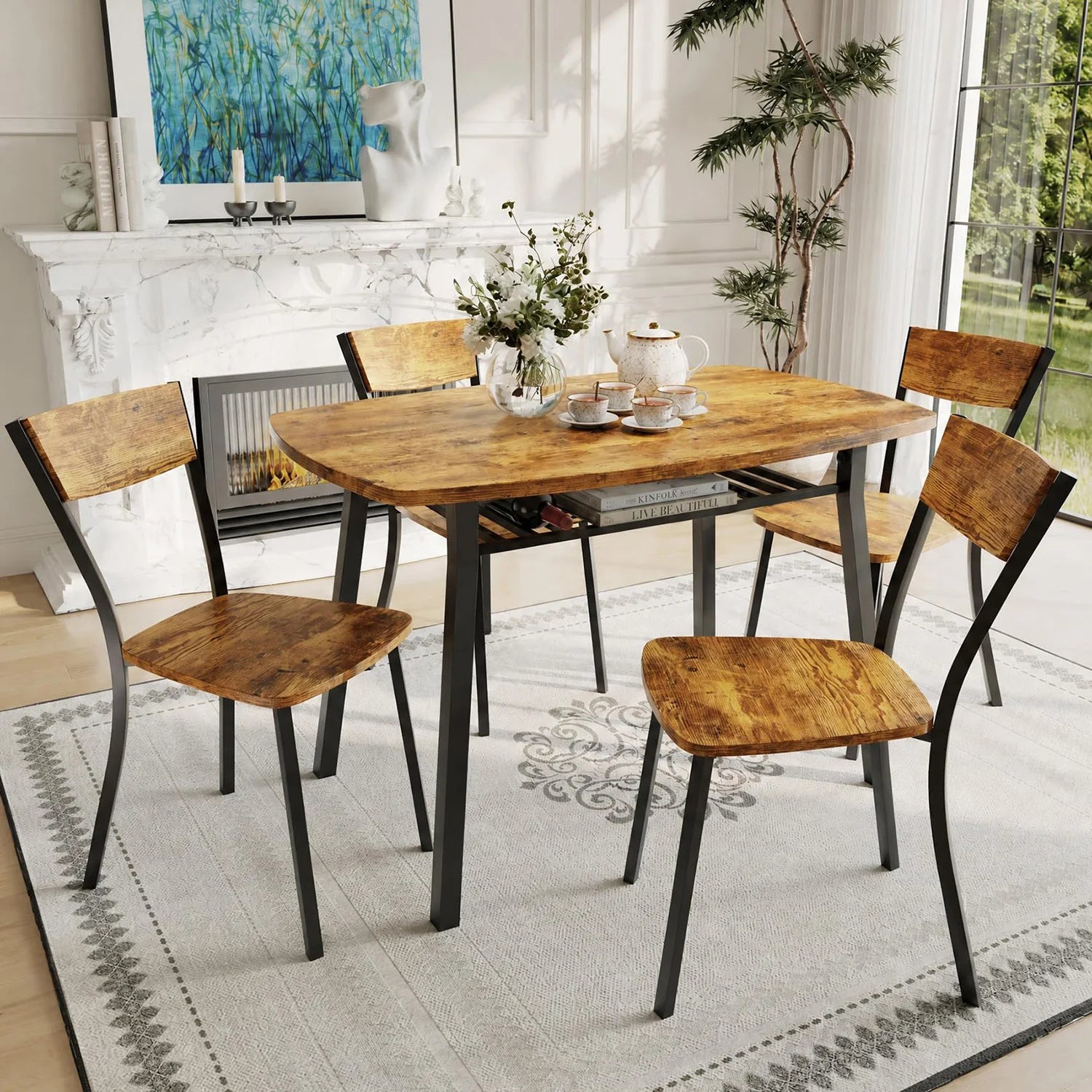 HiMISS 5 Piece Dining Table Set — Space-Saving Kitchen Set with Storage