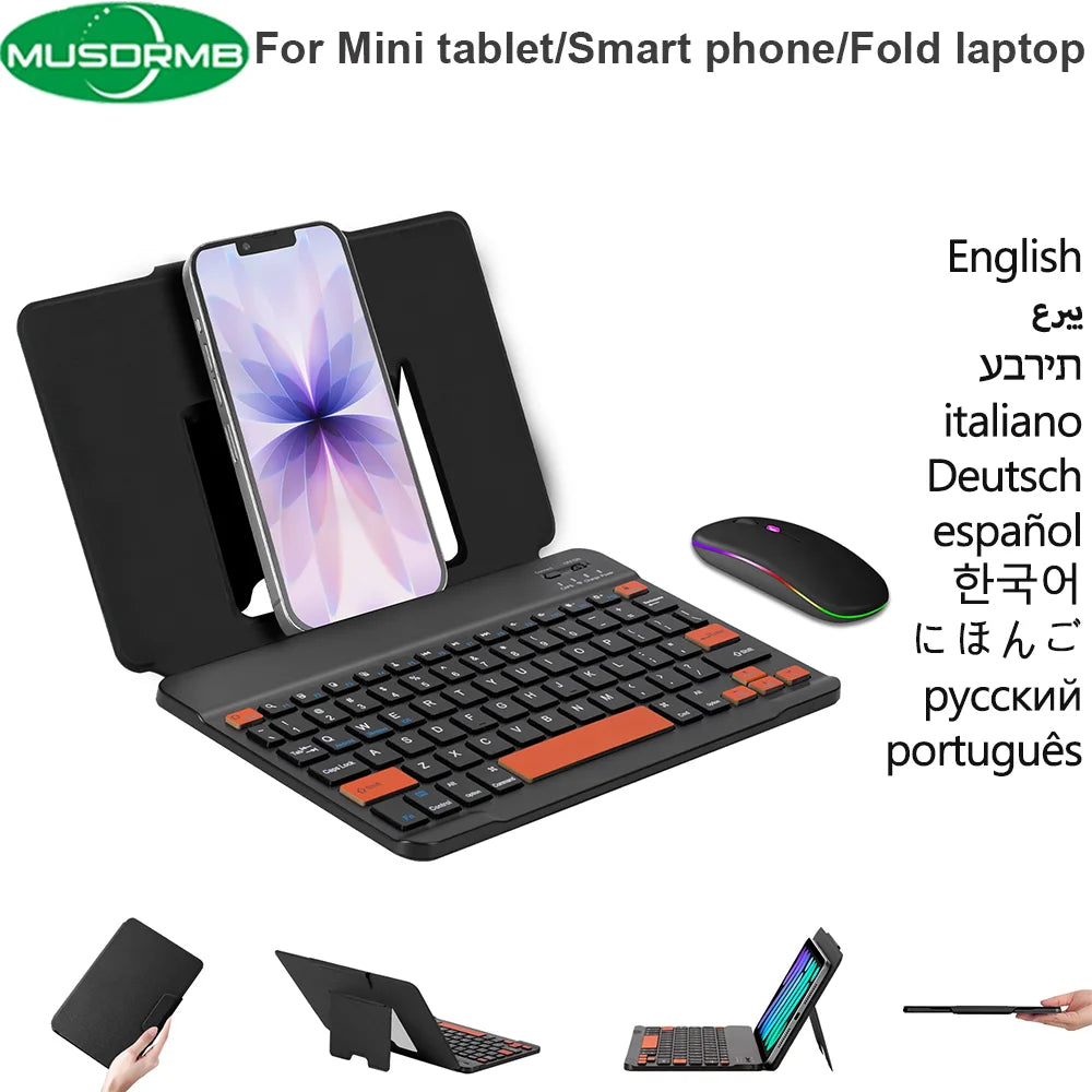 MUSDRMB Foldable Wireless Bluetooth Keyboard — Portable Rechargeable Typing Set with Mouse
