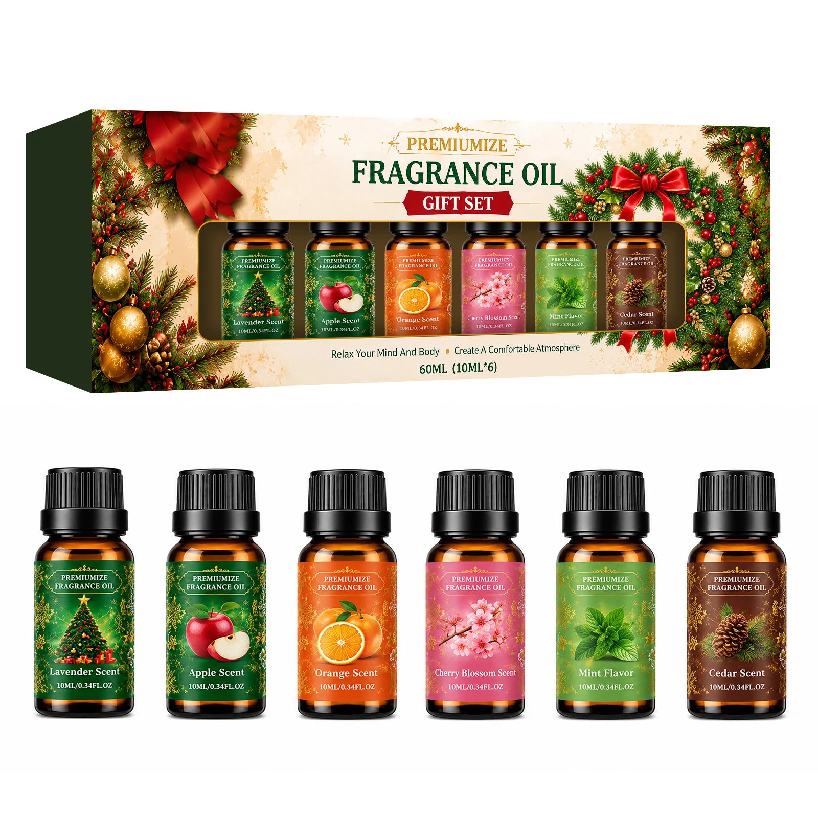 Christmas Fragrance Oil Gift Set — 6 Scented Essential Oils for Diffusers