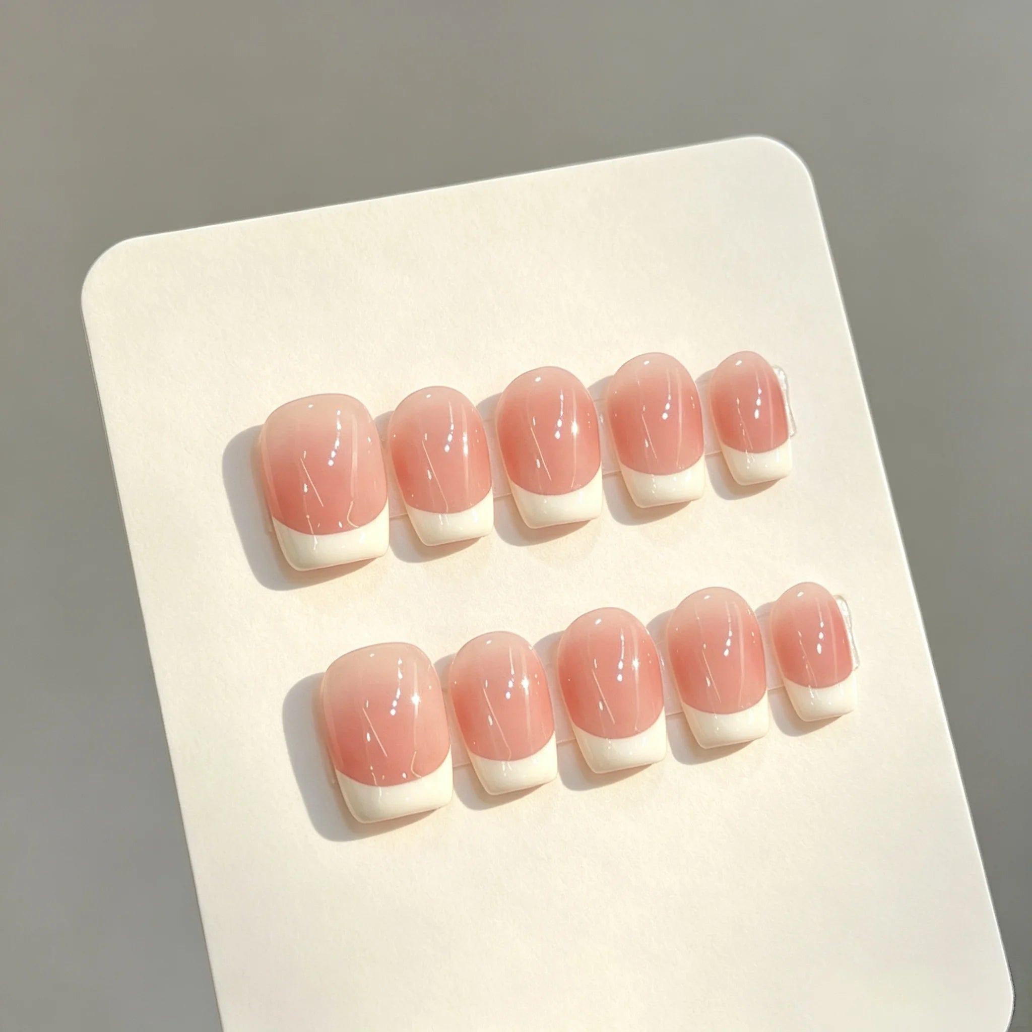 Nude Pink French Press-On Nails — Short Square Handmade False Nail Set
