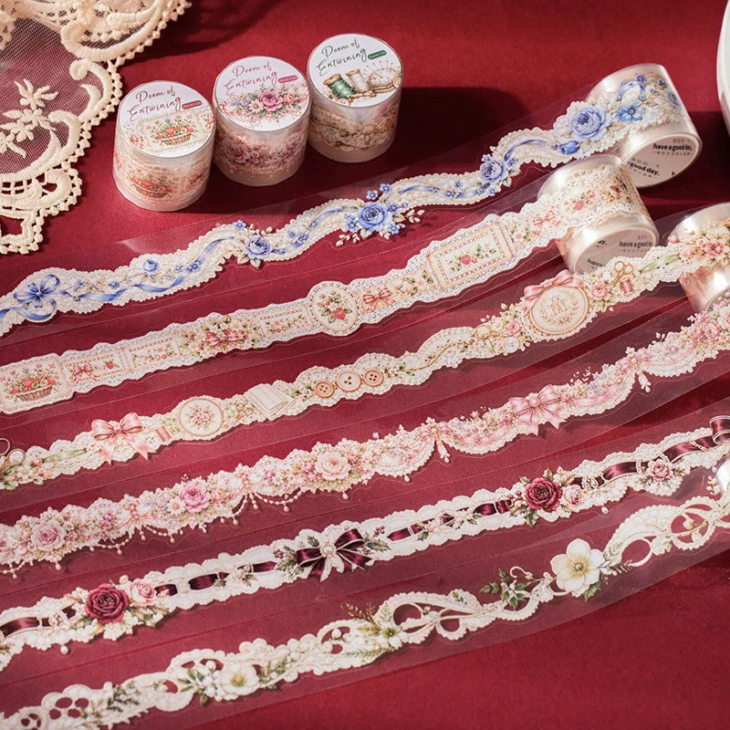 Floral Lace PET Washi Tape — Aesthetic Scrapbooking & Journal Decor