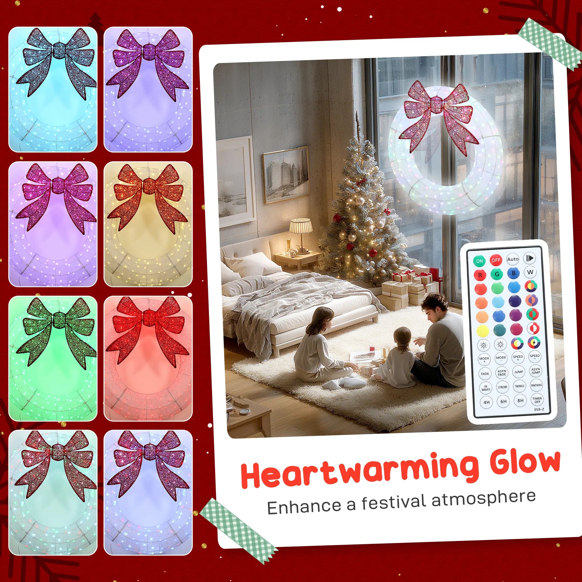 Outsunny 60 Inch Lighted Christmas Wreath — Dual Color LED Holiday Decor