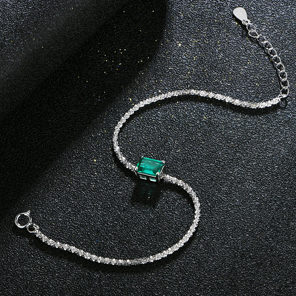 ATTAGEMS Emerald and Moissanite Bangle — 925 Sterling Silver Tennis Bracelet
