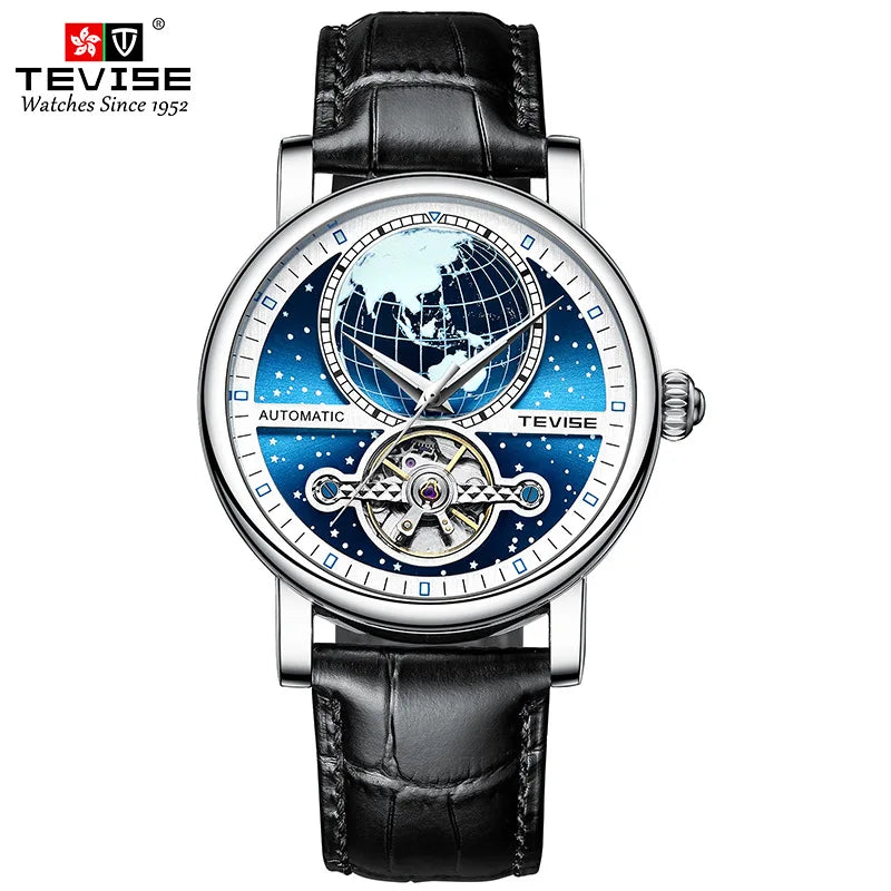 Men's Automatic Mechanical Watch — Luminous Dial & Leather Strap