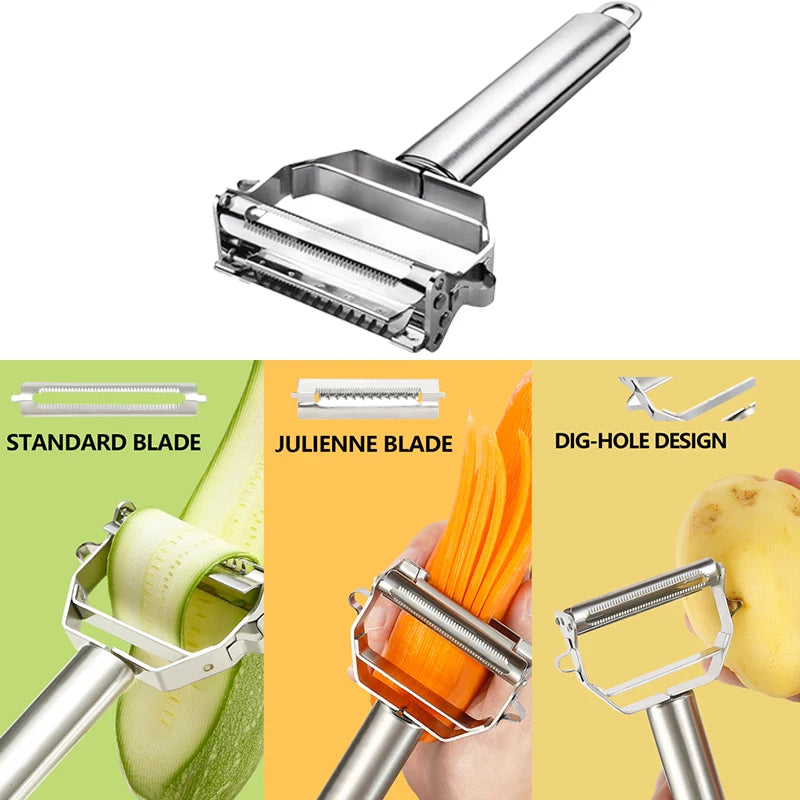 BalmyDays Stainless Steel Vegetable Peeler — 2-in-1 Slicer and Grater Tool