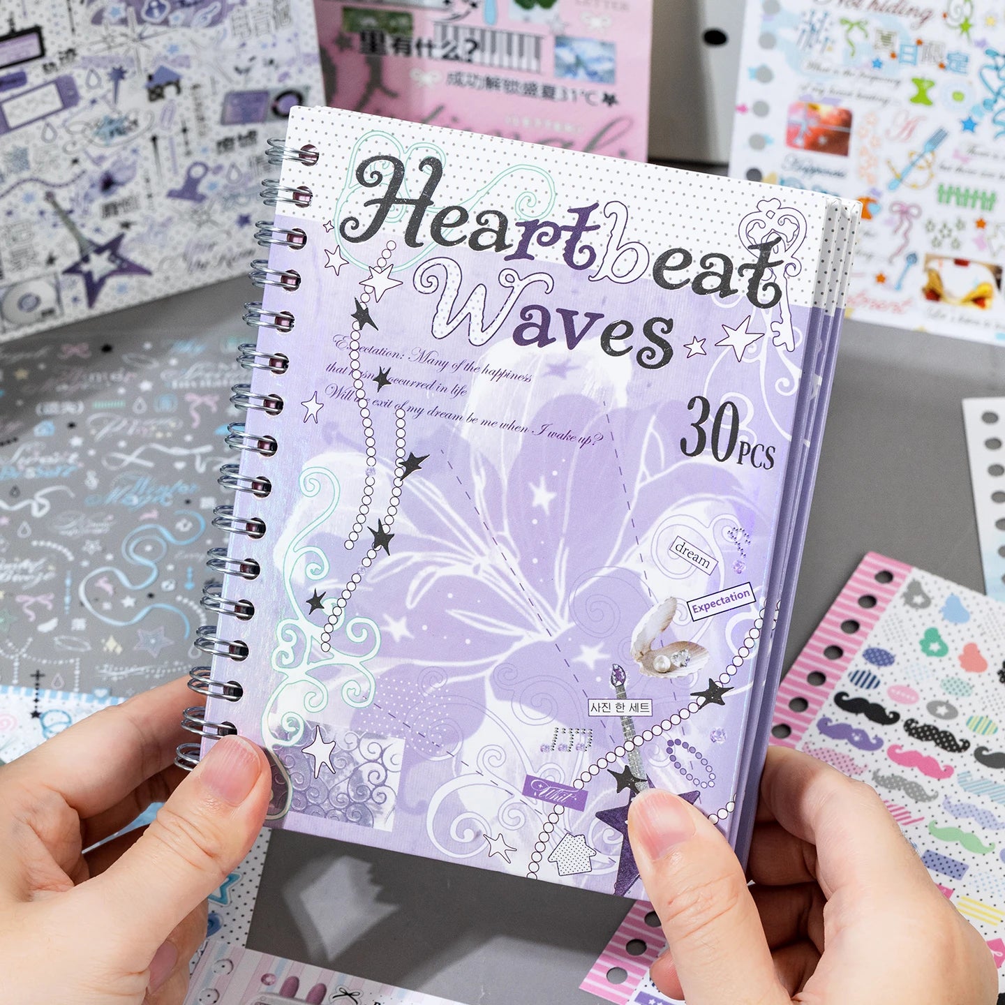 Cute Cardiac Wave PET Stickers — 30 Sheets of Decorative Scrapbooking Material