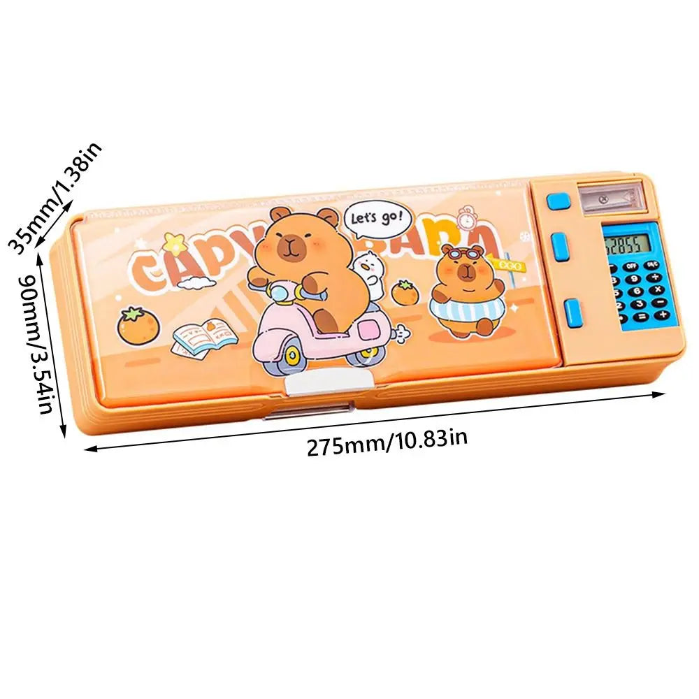 Multifunctional Plastic Pencil Case — Built-in Calculator and Sharpener