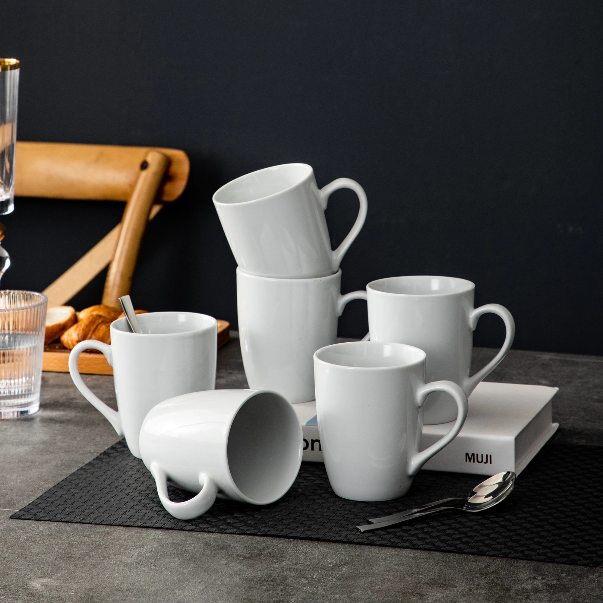 MALACASA Elisa Porcelain Coffee Mugs — 6-Piece Ivory White Set