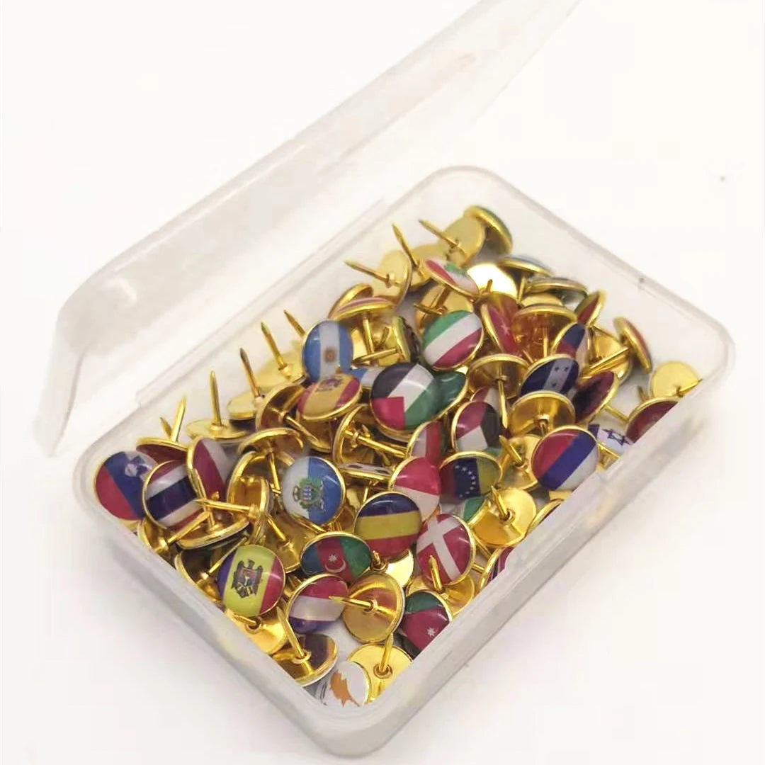 Multifunctional National Flag Push Pins — Decorative Map & Bulletin Board Tacks