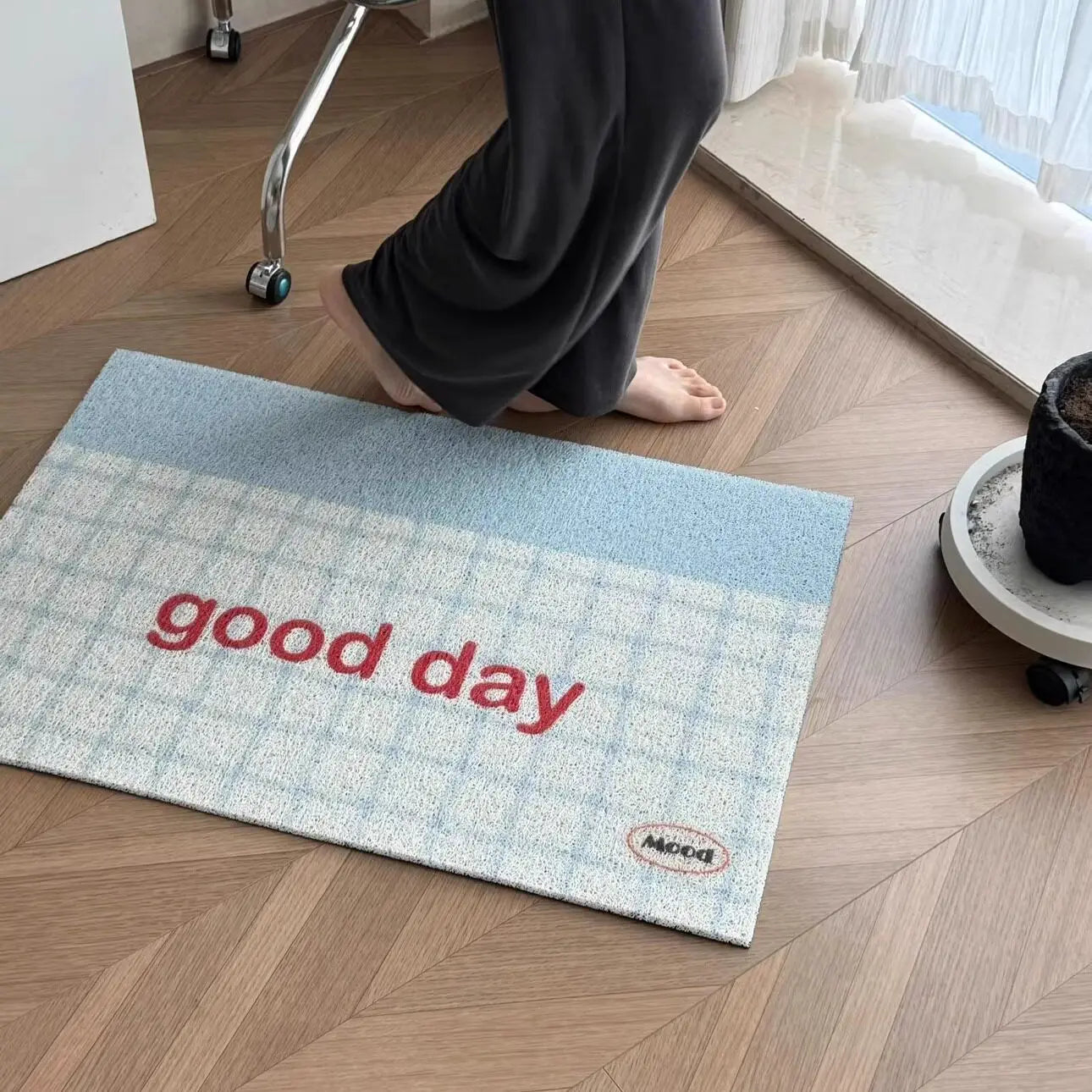 Plaid Pattern Welcome Mat — Anti-Slip PVC Coil Doormat for Indoor & Outdoor Use