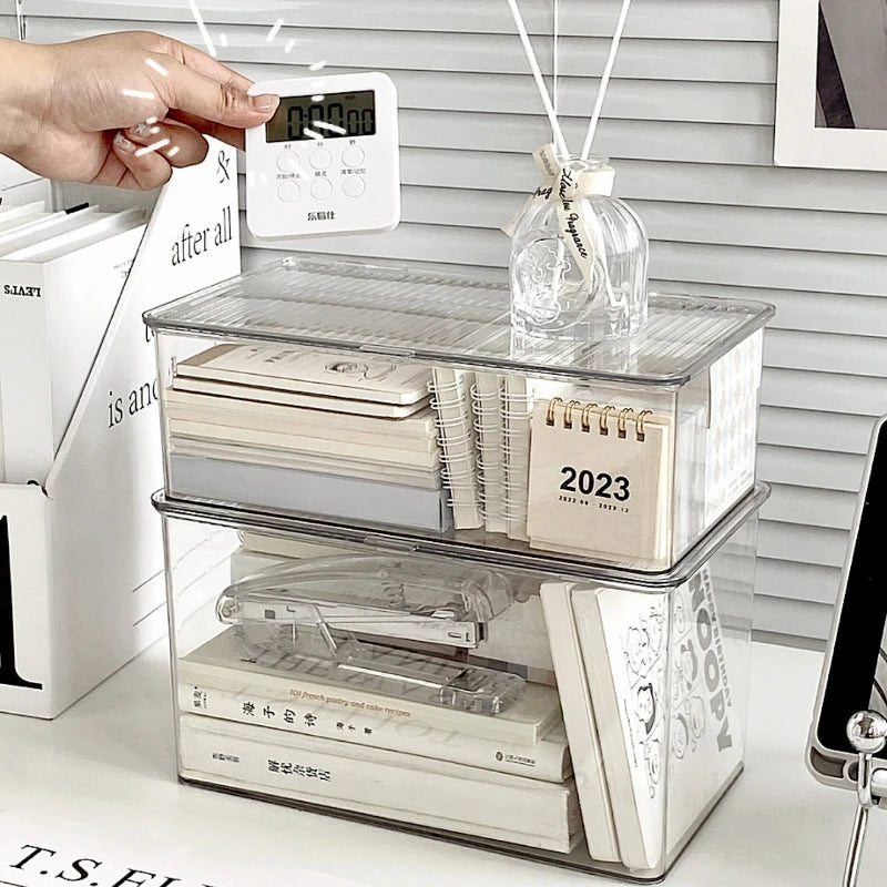 YIYUEQIANLI Desktop Storage Box — Transparent Organizer with Lid