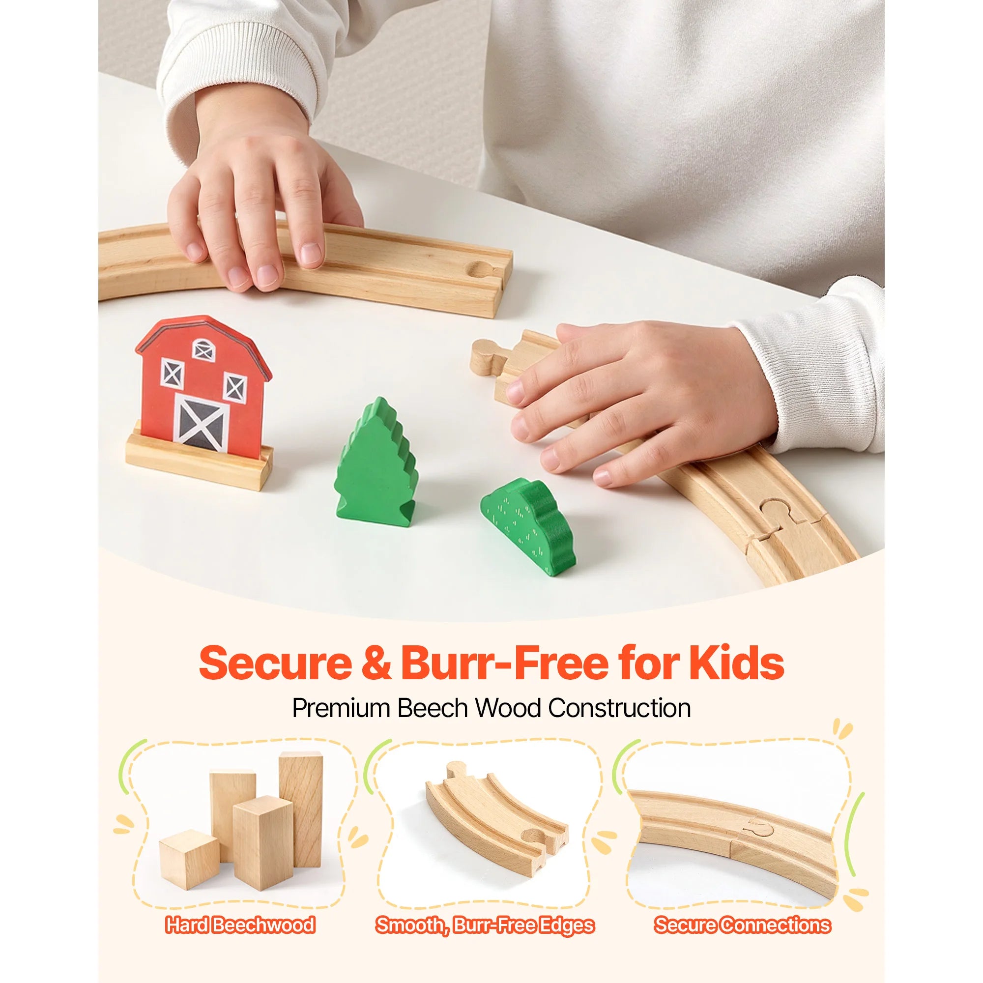 SucceBuy Wooden Train Track Set — 39-Piece Magnetic Railway Toy