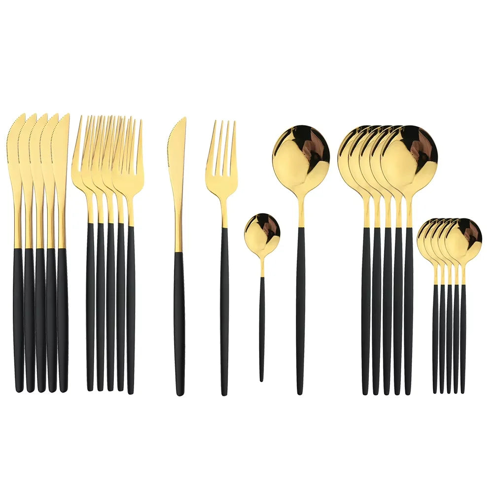 FEB.WIND 24-Piece Stainless Steel Flatware Set — Elegant Dining Tableware Kit