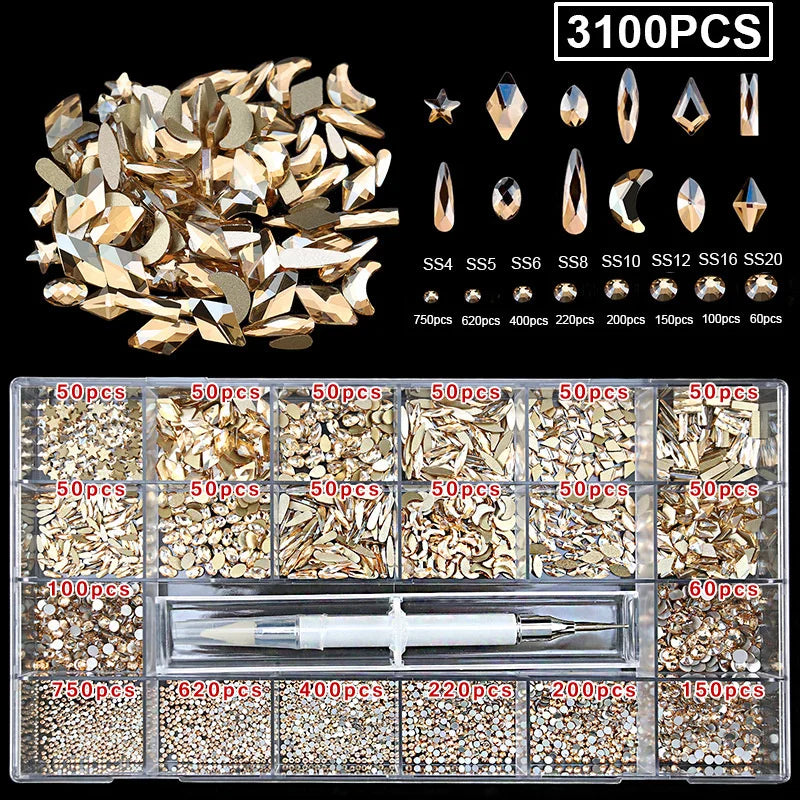 Nibiru DU Crystal Nail Rhinestones Set — Multi-Shape Gem Kit with Pick Up Pen