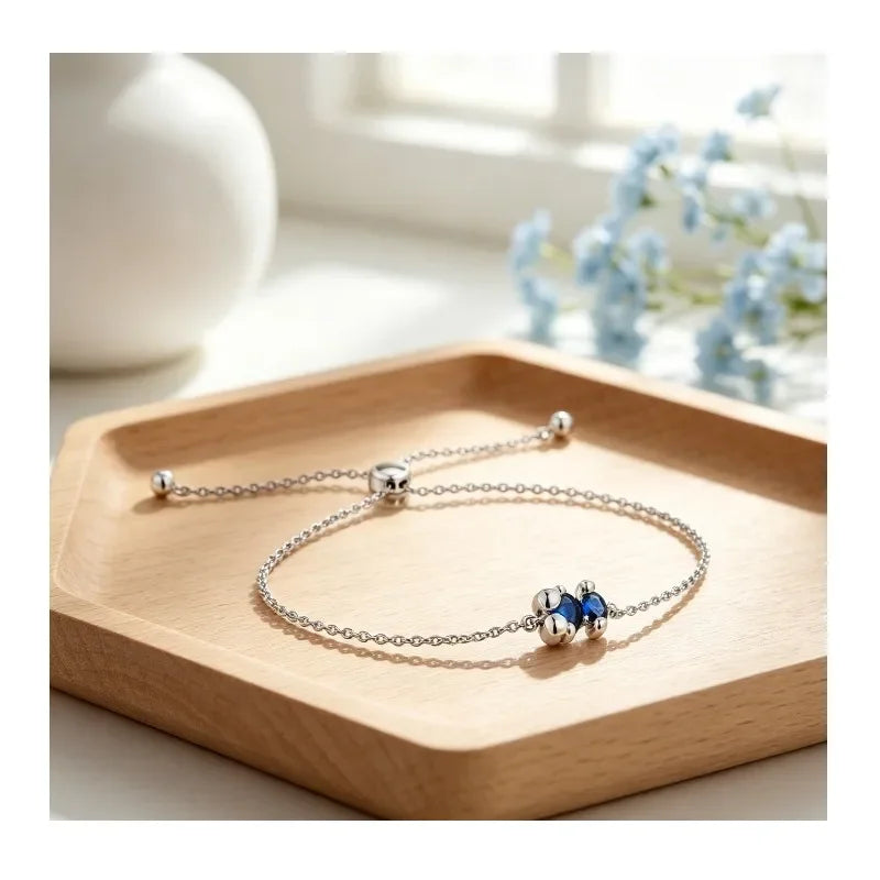 Silver Plated Adjustable Chain Bracelet — Blue Crystal Charm Jewelry