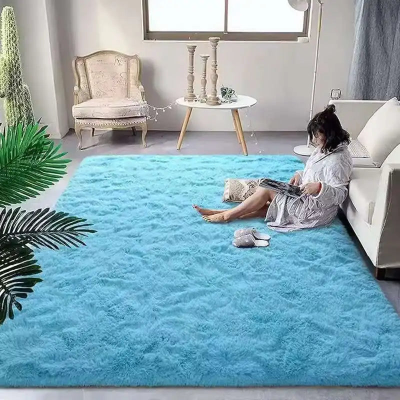 VIKAMA Tie-Dyed Fluffy Carpet — Plush Bedside Rug & Living Room Mat