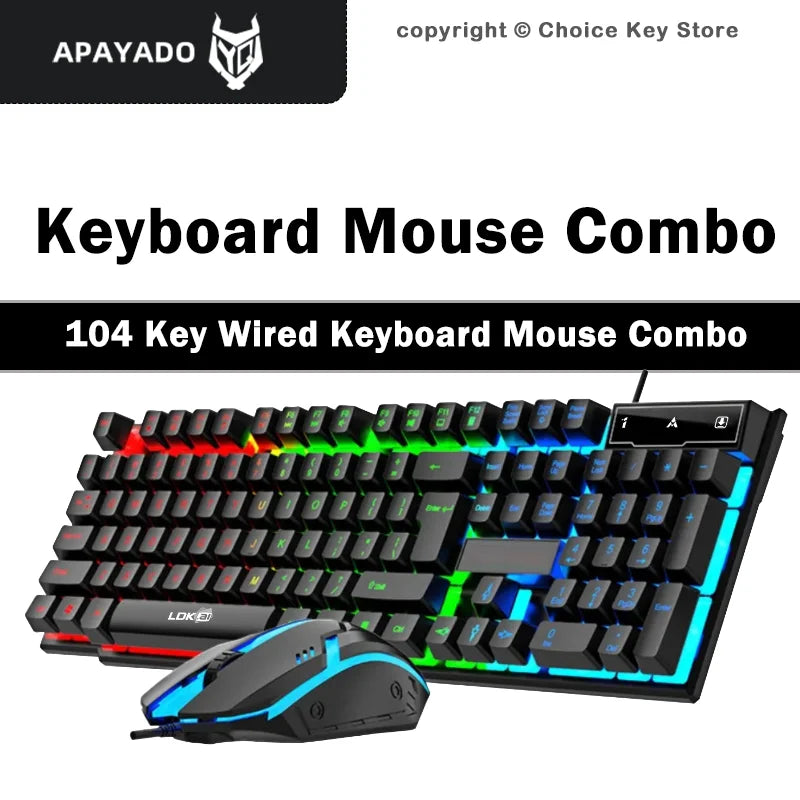 APAYADO Wired Keyboard and Mouse Combo — Colorful LED Backlit Gaming Set