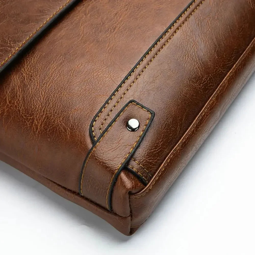 Men's PU Leather Business Briefcase — Professional Laptop Messenger Bag