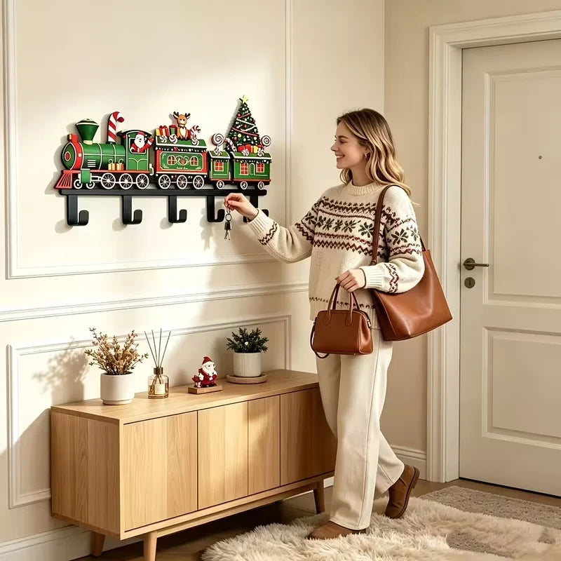 Christmas Train Wall Hook Rack — Festive Multi-Functional Storage Organizer