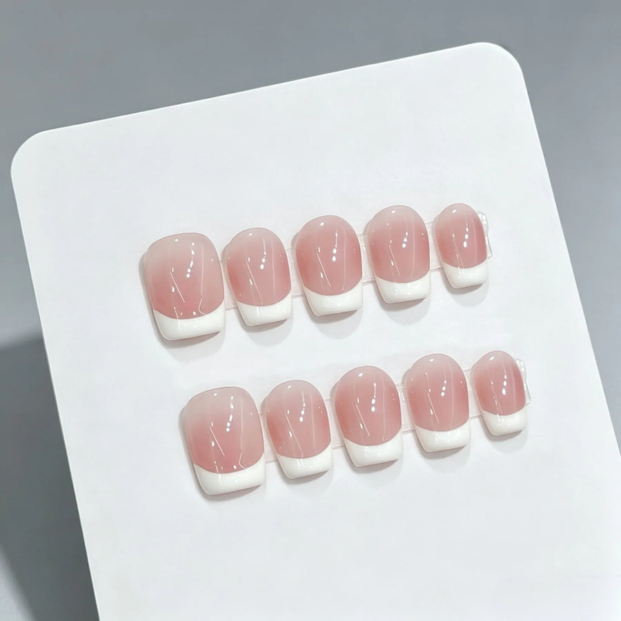 Nude Pink French Press-On Nails — Short Square Handmade False Nail Set