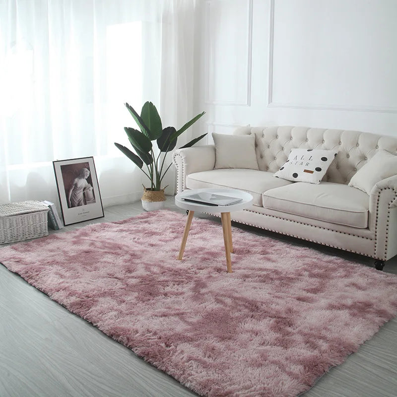 VIKAMA Tie-Dye Plush Carpet — Soft Fluffy Area Rug for Living Room & Nursery