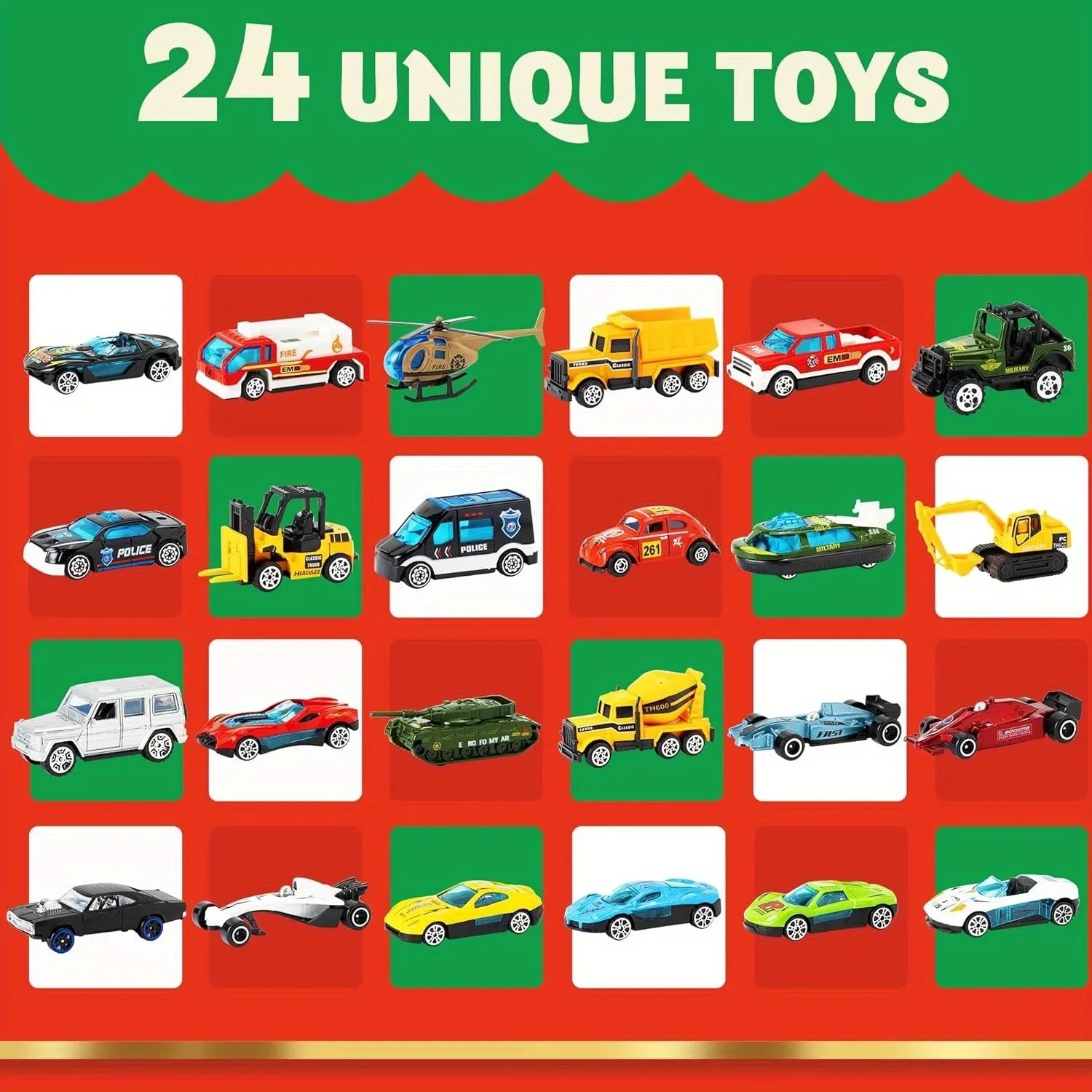 Joyfy Christmas Vehicle Advent Calendar — 24 Day Countdown Diecast Car Set
