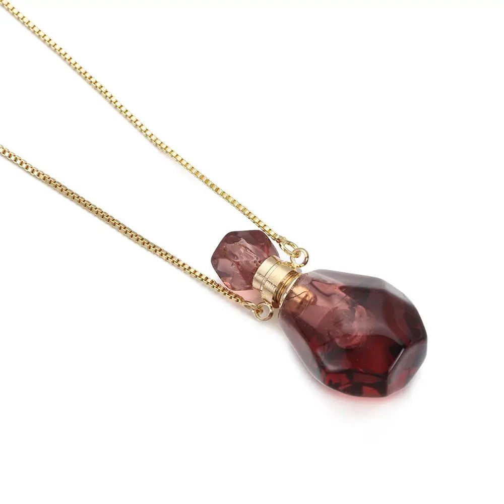 Natural Stone Perfume Bottle Necklace — Essential Oil Diffuser Pendant