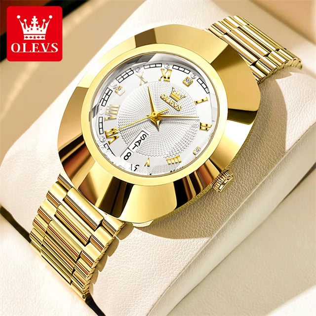 OLEVS Golden Quartz Watch — Elegant Stainless Steel Luxury Timepiece