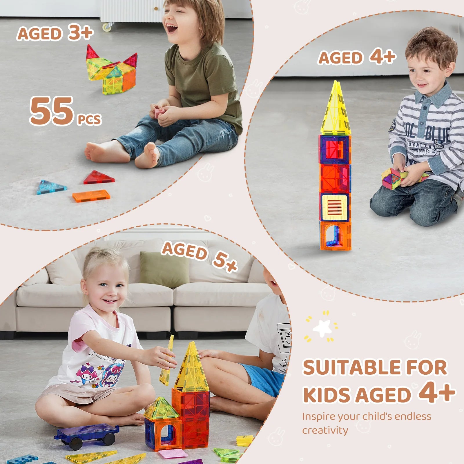 SucceBuy Magnetic Building Blocks Set — 55pcs Educational STEM Construction Toy